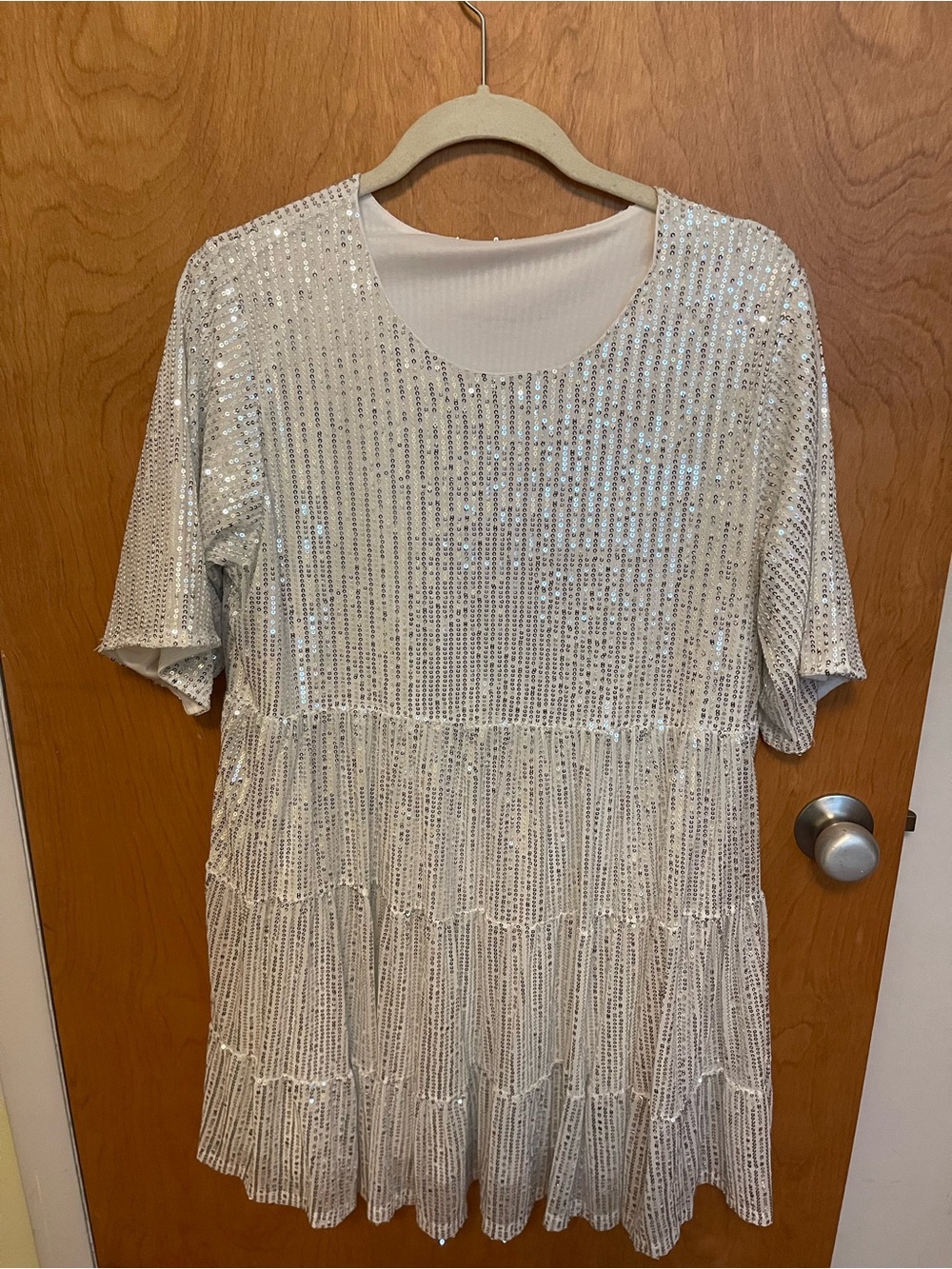 Silver Sequin Short Sleeve Tiered Tunic
